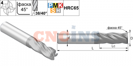 HPM1.z4.12.26.83.38/40.F025.TiAlSiXN Фреза концевая твердосплавная